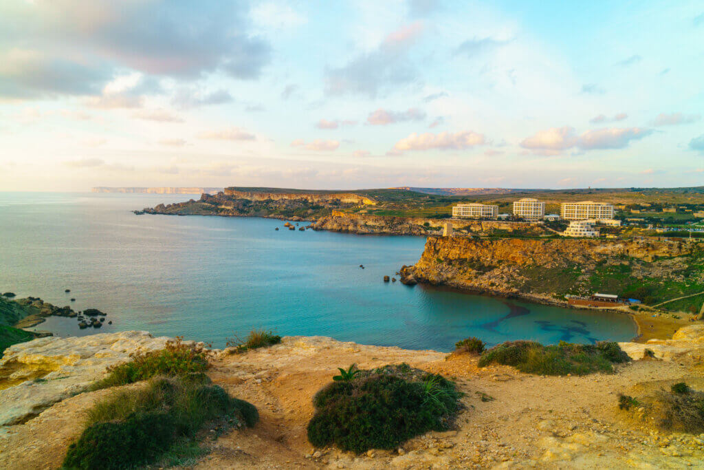 Panorama of Gnejna bay and Golden Bay